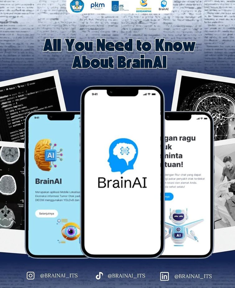 BrainAI promotional poster showing the mobile app screens