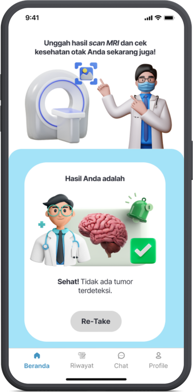 BrainHealth app screen showing a healthy scan result