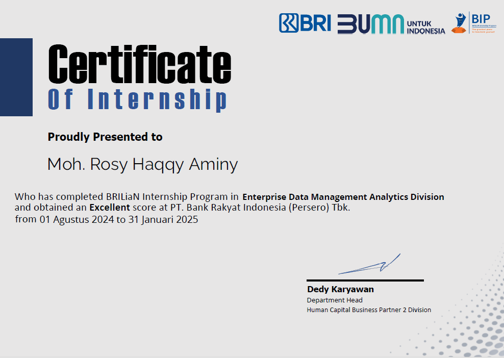 BRI Internship Certificate