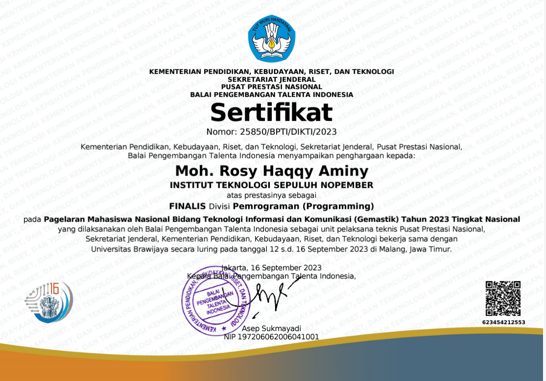 GEMASTIK 2023 Certificate