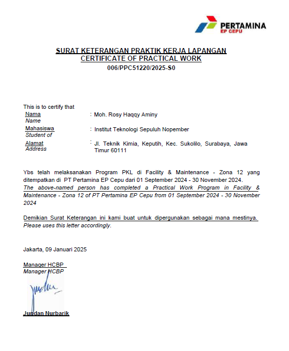 PERTAMINA Certificate